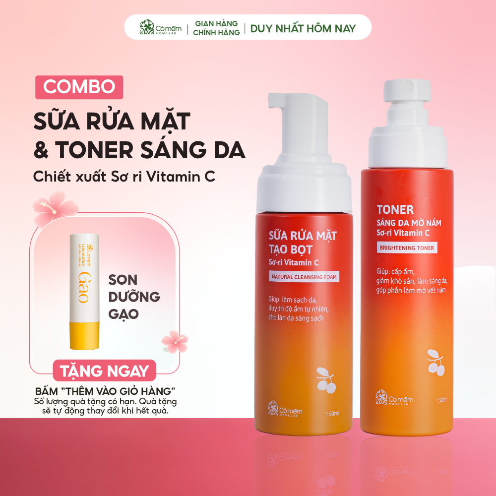 Bộ Đôi Làm Sạch Sâu Sáng Da Mờ Thâm Nám Sữa Rửa Mặt Và Toner Vitamin C Cỏ Mềm