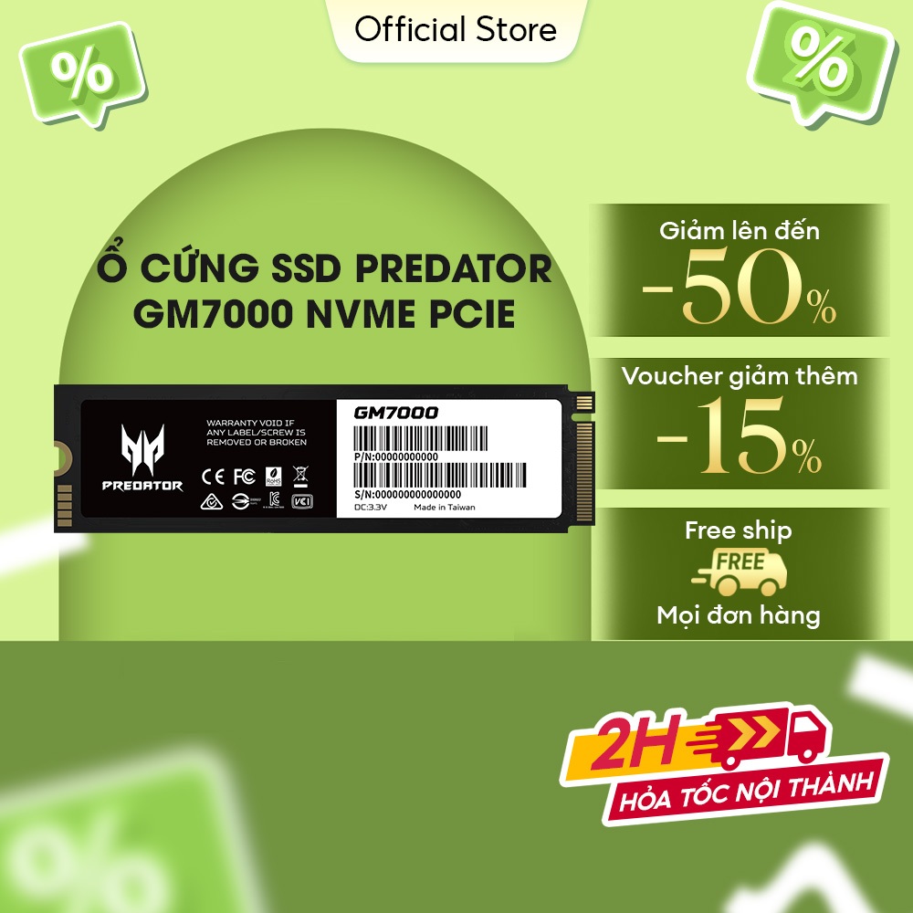 Ổ cứng Acer SSD Predator GM7000 512GB | 1TB | 2TB NVMe PCIe Gen4 Gaming Tốc độ đọc 7400 MB/s - Bảo h