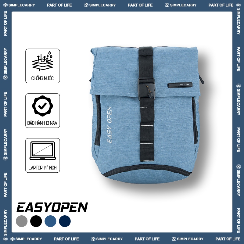 Balo Nam Nữ Hàn Quốc SimpleCarry EasyOpen Có Lưới Thoát Hơi, Dây Khóa Cài