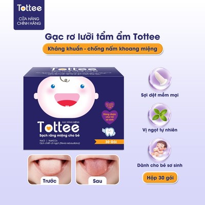 Gạc Rơ Lưỡi Chiết Xuất Cỏ Ngọt Thảo Dược Làm Sạch Khoang Miệng Cho Bé Sơ Sinh Tottee (30 gói)