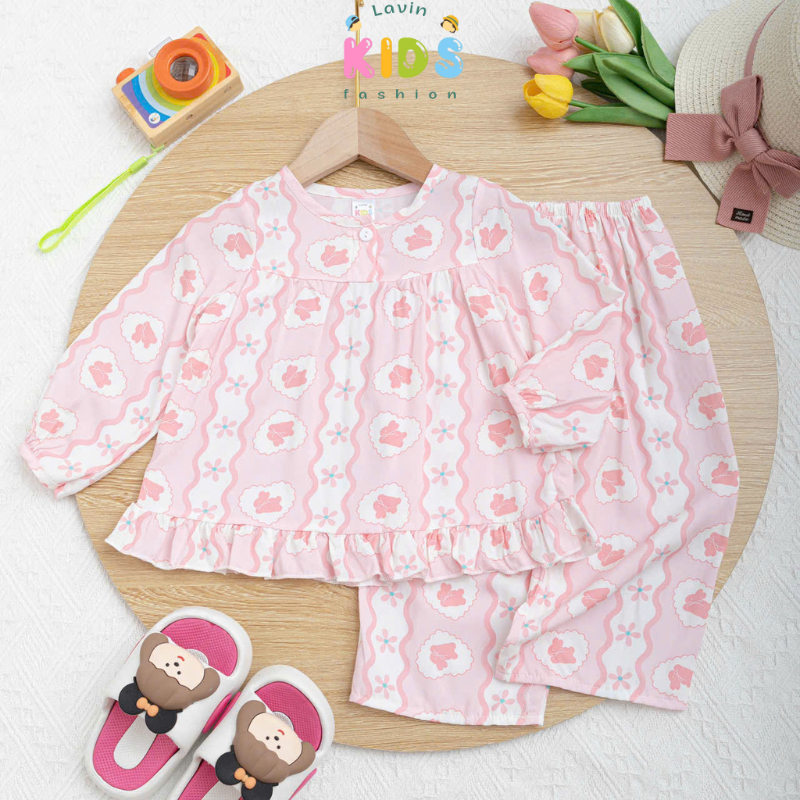 Đồ bộ tole tay dài quần dài cho bé gái mặc ngủ, mặc ở nhà size 6-18kg Lavin Kids