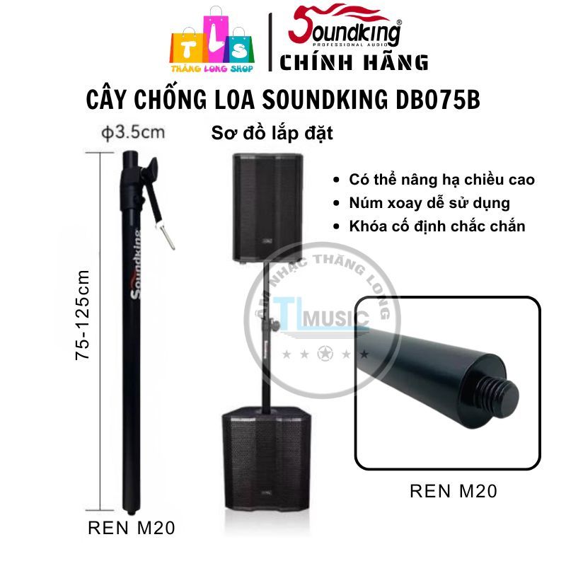 [Chính hãng] Cọc Chống Loa Ren Xoáy M20 Soundking DB075 – Ty Nâng Loa 80kg, Cao 75–125cm