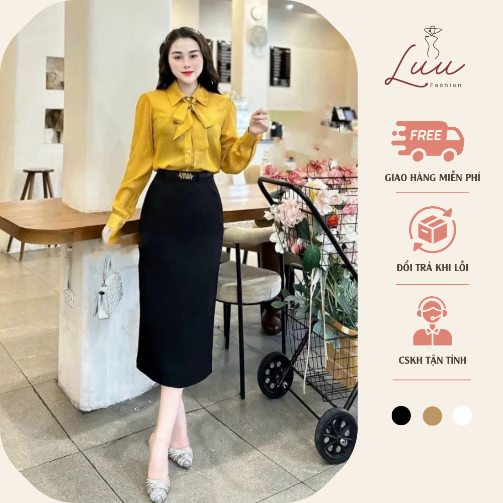 Chân váy suông có túi chéo kèm đai lưng xẻ sau dài 80cm - Luu fashion