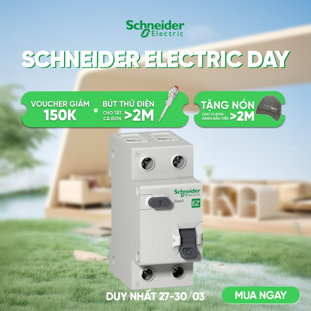 Cầu dao chống dòng rò Easy9 RCBO 1P+N 4,5kA 30mA Schneider EZ9D34610 EZ9D34616 EZ9D34620 EZ9D34625 E