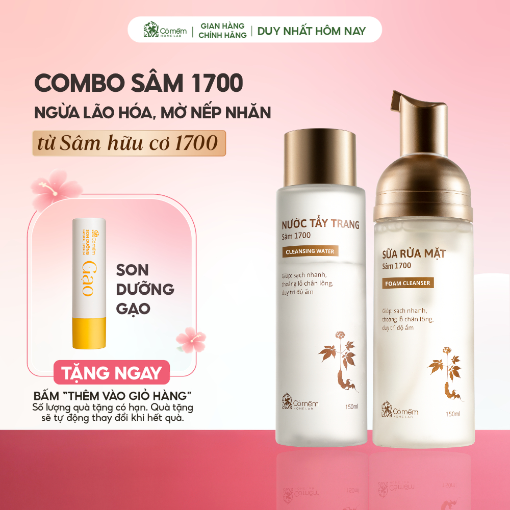 Bộ đôi nước tẩy trang và sữa rửa mặt làm sạch da ngừa lão hoá Sâm 1700 Cỏ Mềm