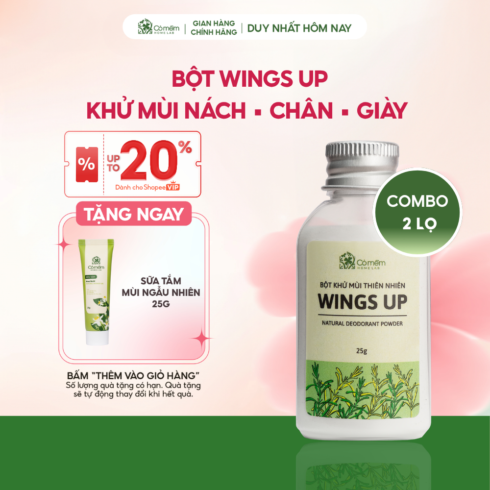Combo 2 Bột Khử Mùi Wings Up Khử Mùi Hôi Chân Hôi Nách Cỏ Mềm 25g