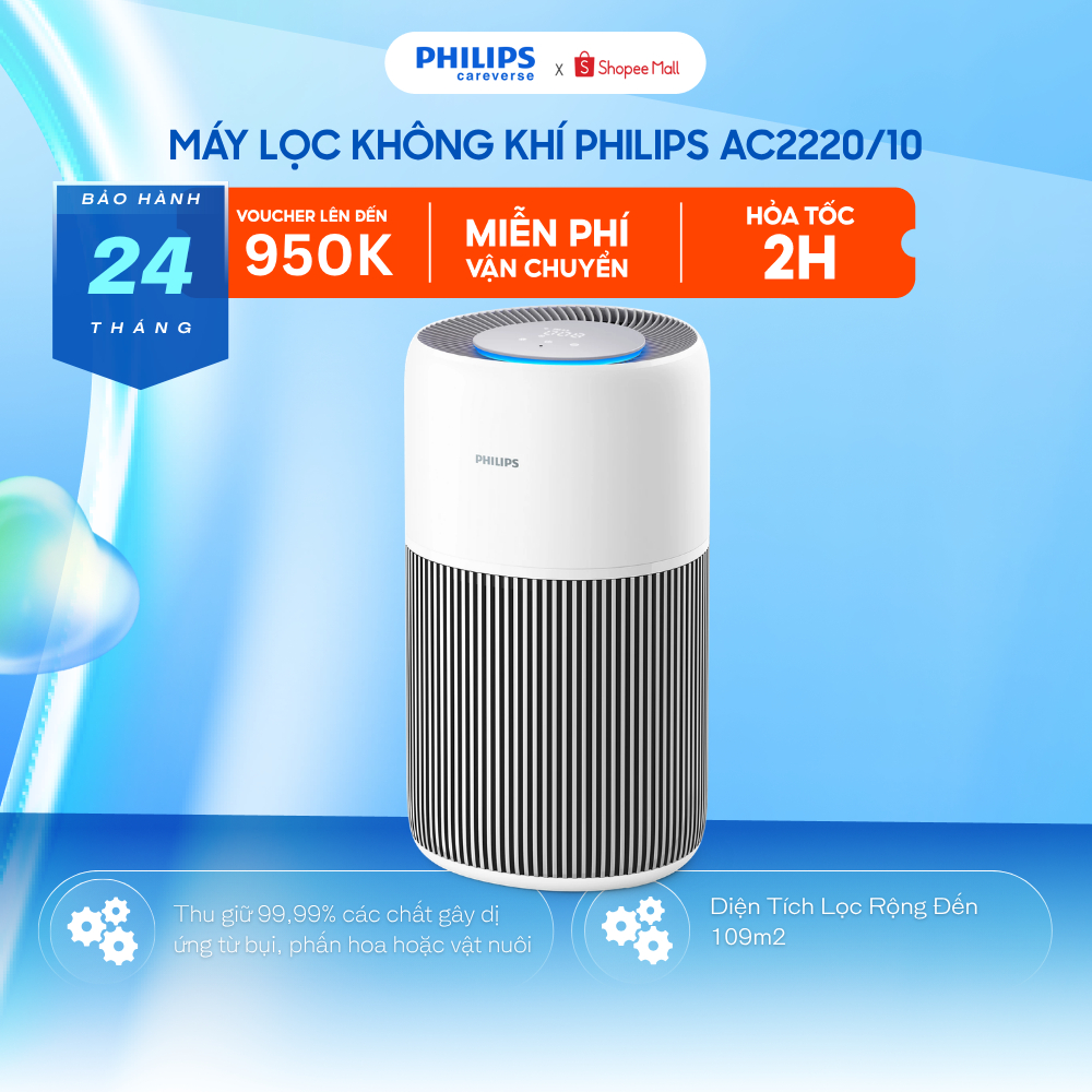 Máy Lọc Không Khí PHILIPS AC2220/10 (28W - 45dB) Bộ Lọc HEPA 3 Lớp, Diện tích lọc 109m2, Chạy Êm