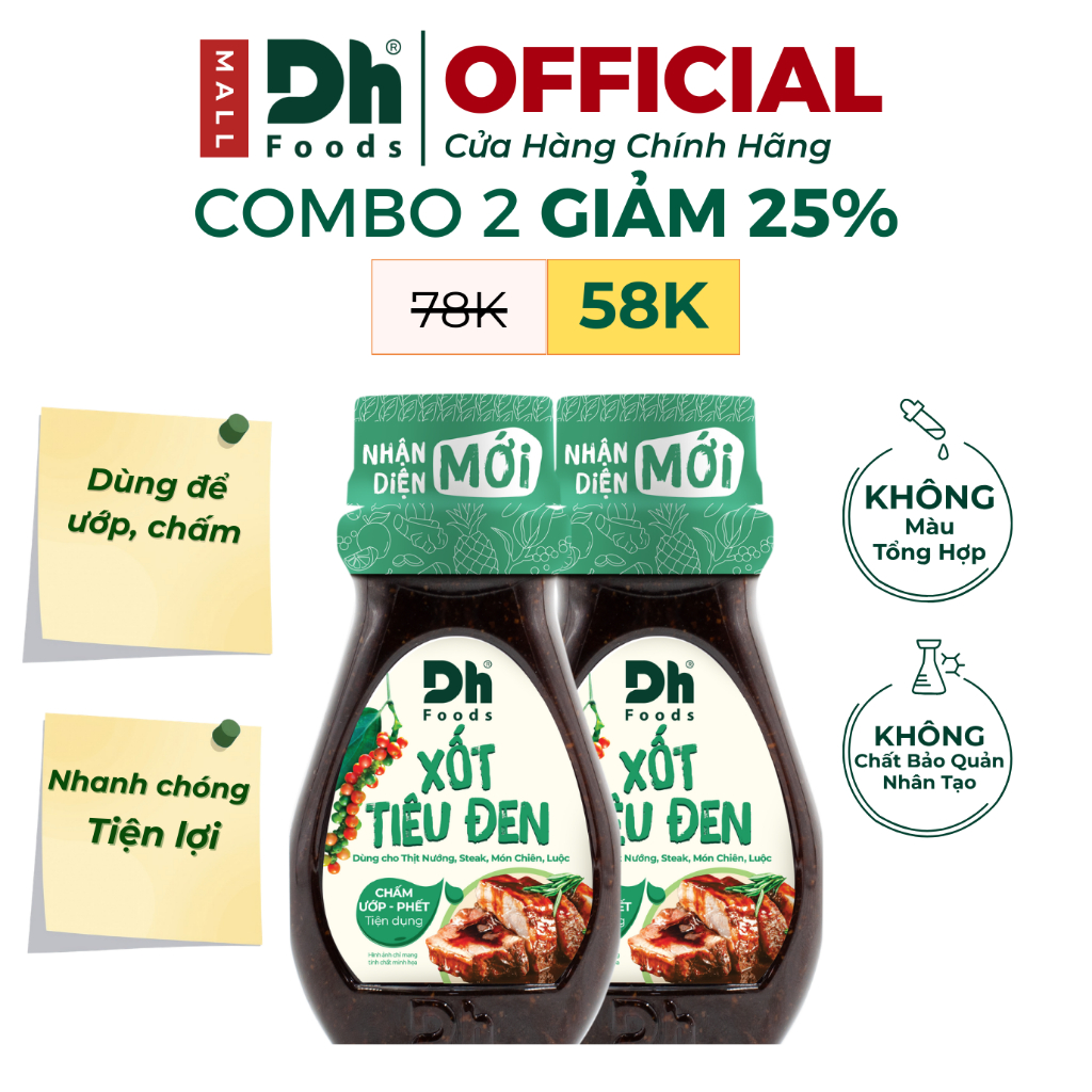 Combo 2 sốt tiêu đen 200gr Dh Foods