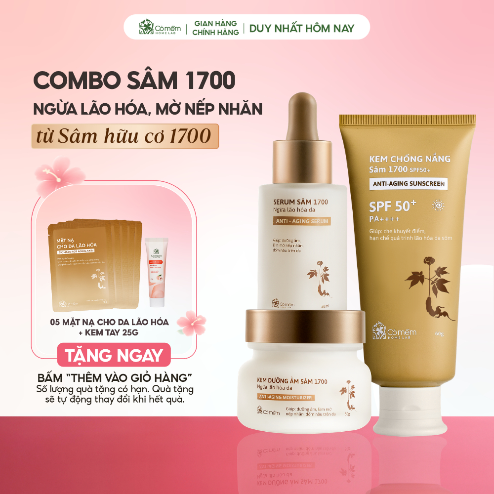 Bộ Chăm Sóc Da 3 Bước Kem Dưỡng Serum Sâm Và Kem Chống Nắng Sâm 1700 Cỏ Mềm