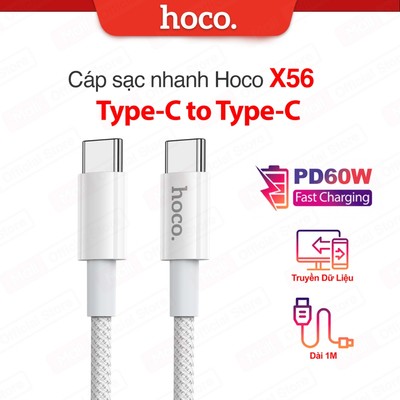 Cáp sạc nhanh Type-C to Type-C Hoco X56 PD60W , hỗ trợ truyền dữ liệu , dây dù dài 1m