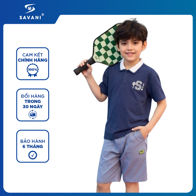 Áo Phông Polo Bé Trai SAVANI Cộc Tay, Nhiều Màu Sắc, Chất Liệu Cotton Mặc Đi Học Đi Chơi BPSA003S6