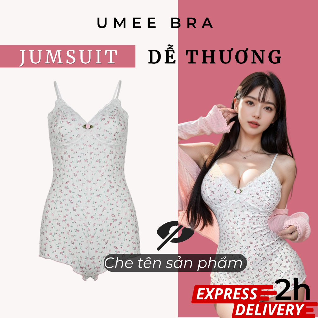 Bộ Jumsuit 2 dây UMEE BRA thun cotton mềm mại, tôn dáng, jumsuit mặc ngủ ở nhà, jumsuit đi biển hoa 