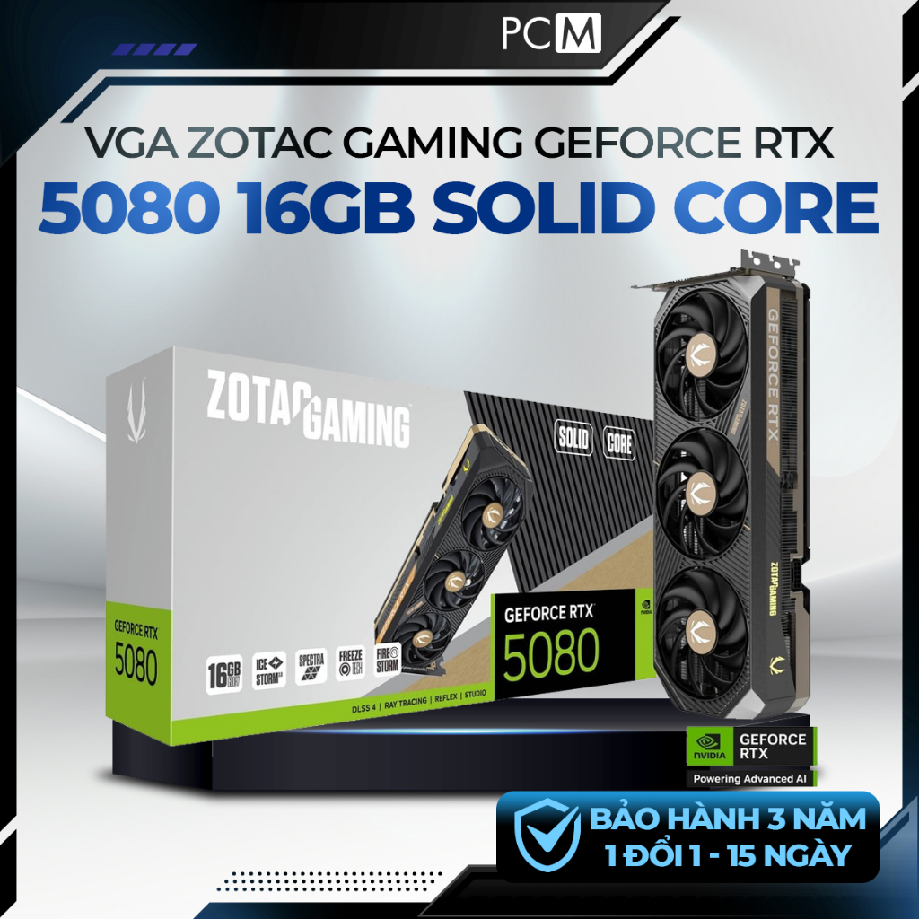 VGA ZOTAC RTX 5080 SOLID CORE 16GB GDDR7 | Card Màn Hình RTX 50 Series | DLSS 4 | PC Gaming/Creator