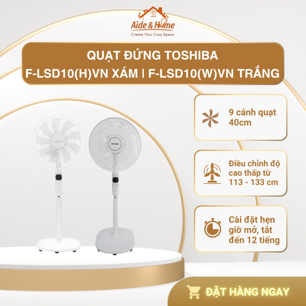 Quạt đứng Toshiba F-LSD10(H)VN xám | F-LSD10(W)VN trắng - Bảo hành 12 tháng