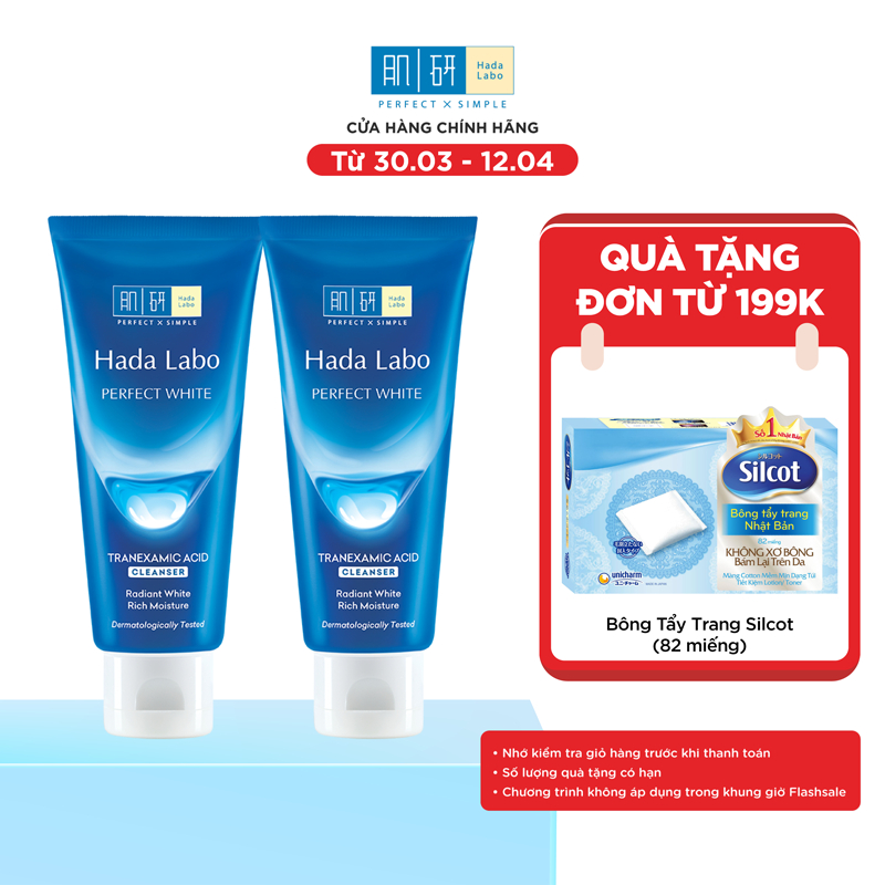 [VB] Combo 2 Sữa rửa mặt dưỡng trắng Hada Labo Perfect White Tranexamic Acid Cleanser 80g
