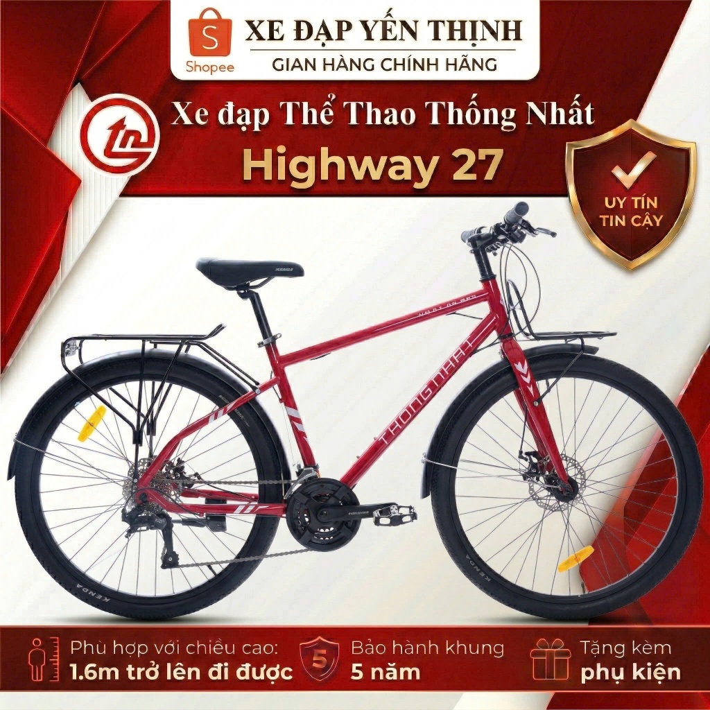Xe đạp touring Thống Nhất Highway Pro size 27.5" (Tặng: đèn, khoá, gọng nước, dầu xích, lục giác)