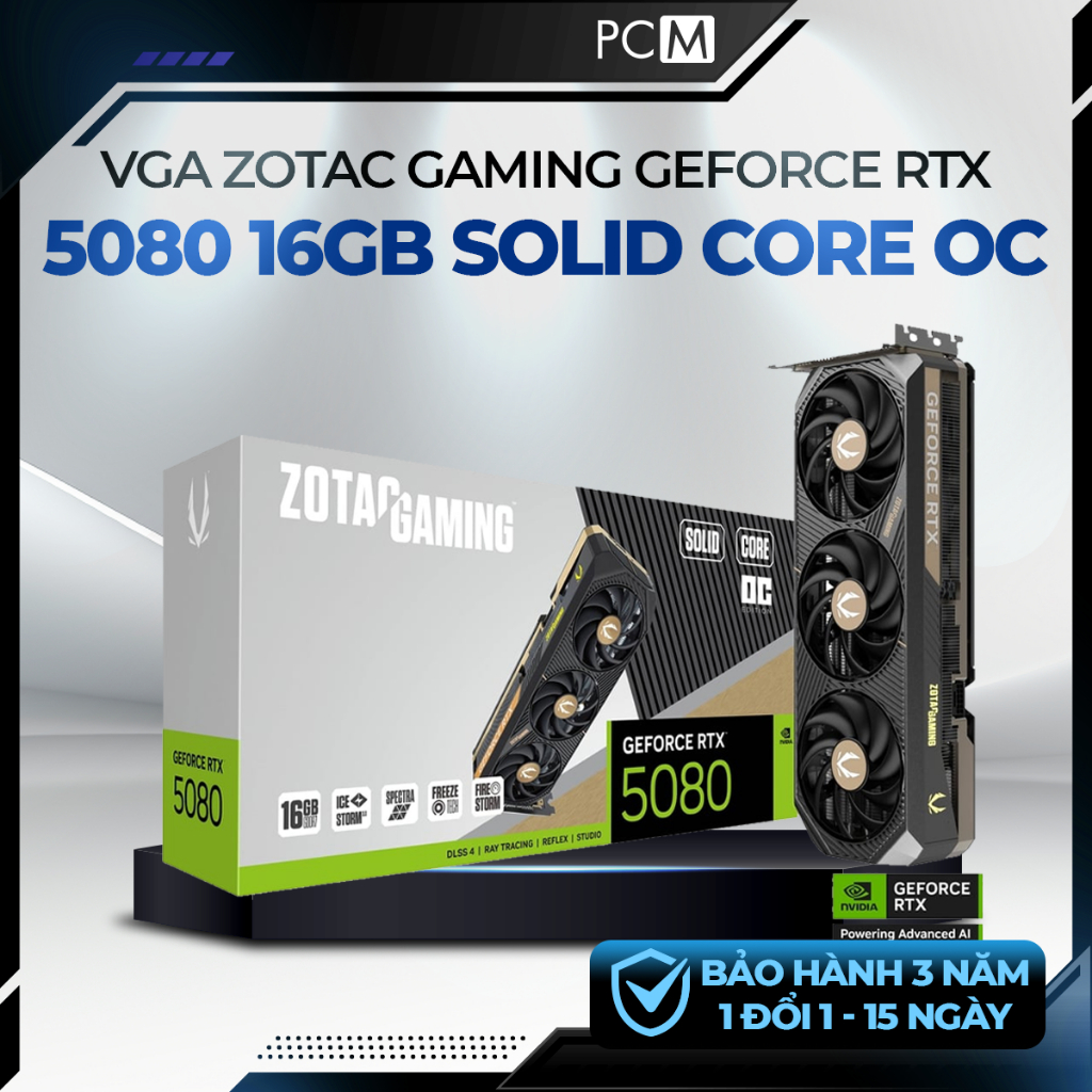 VGA ZOTAC RTX 5080 SOLID CORE OC 16GB GDDR7 | Card Màn Hình RTX 5080 OC | DLSS 4 | PC Gaming