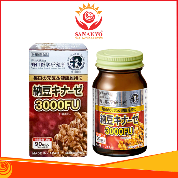 NATTO KINASE 3000FU NOGUCHI - Hỗ Trợ Ngăn Ngừa Đột Quỵ, Hộp 90 viên, Nhật Bản