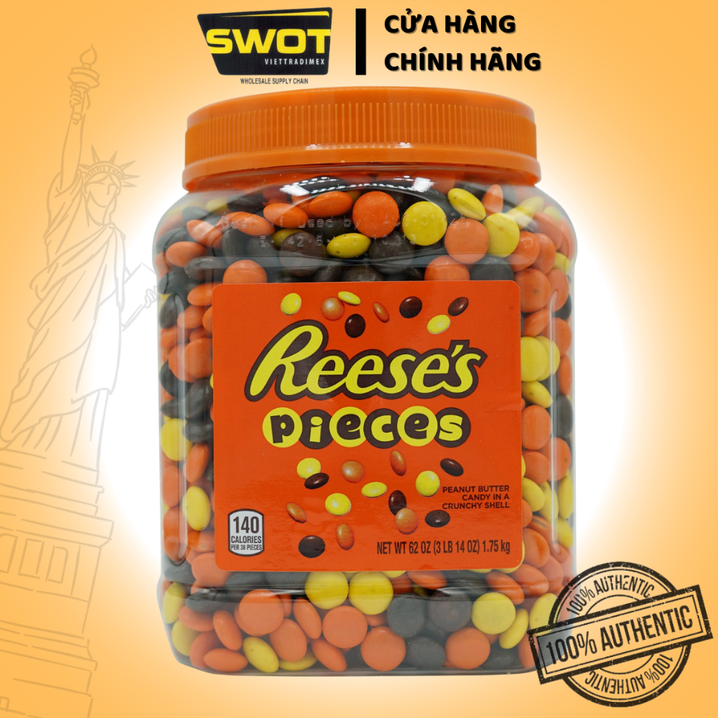 Socola bơ đậu phộng Reese's Pieces Mỹ 1.75Kg, Chocolate Reese chính hãng cao cấp, thơm ngon bổ dưỡng