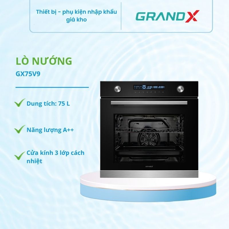 Lò Nướng Âm Tủ GrandX GX75V9 – 75L, 3000W, 12 Chức Năng, Tiết Kiệm Điện A++