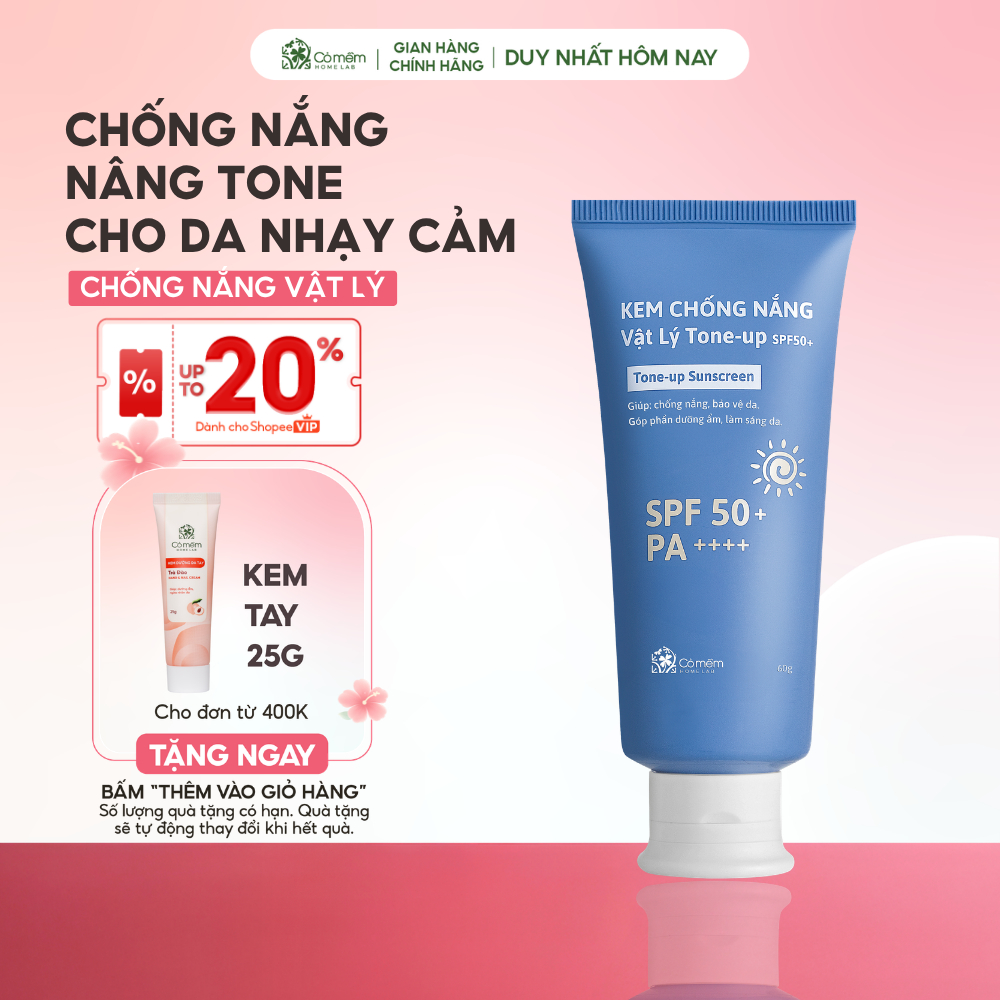 Kem Chống Nắng Vật Lý Nâng Tone SPF50+ PA++++ Tone Up Dưỡng Sáng Cho Da Nhạy Cảm Cỏ Mềm 60g