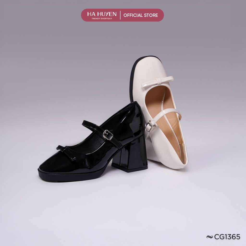 Giày cao gót nữ, giày mary jane HÀ HUYỀN phong cách lolita da bóng gót vuông 7cm - CG1365