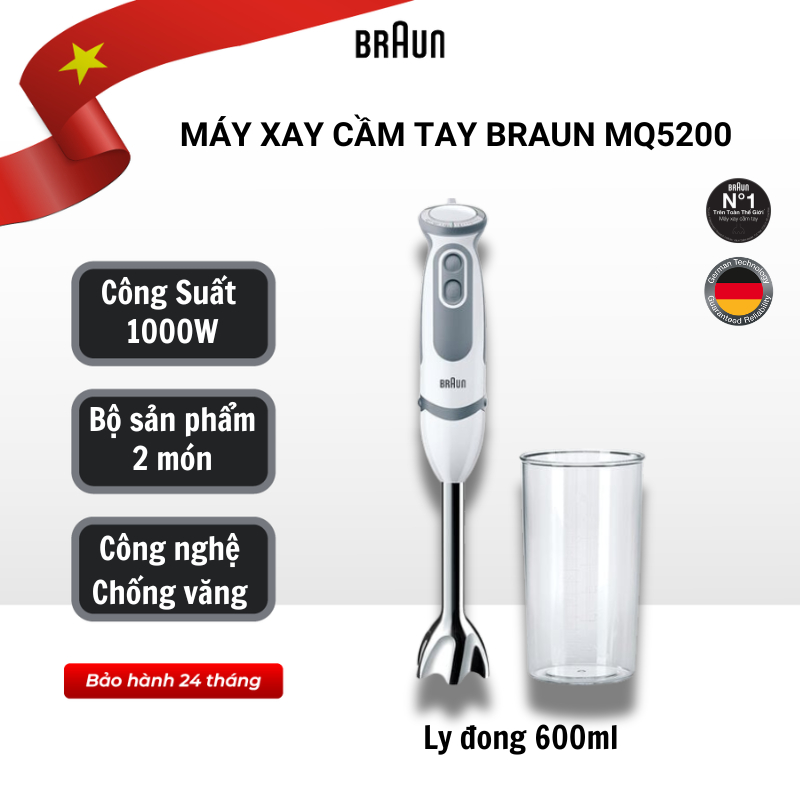 Máy Xay Cầm Tay Braun MQ5200CN 1000W Đa Năng Xay Sinh Tố, Cháo Siêu Nhanh, Nhuyễn – Chính Hãng