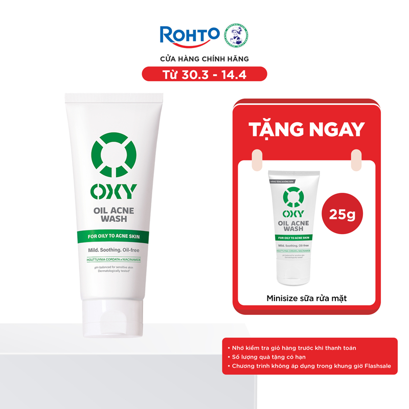 Sữa rửa mặt cho nam Oxy sạch dịu nhẹ, kiềm dầu dạng kem Oxy Oil Acne Wash 100g