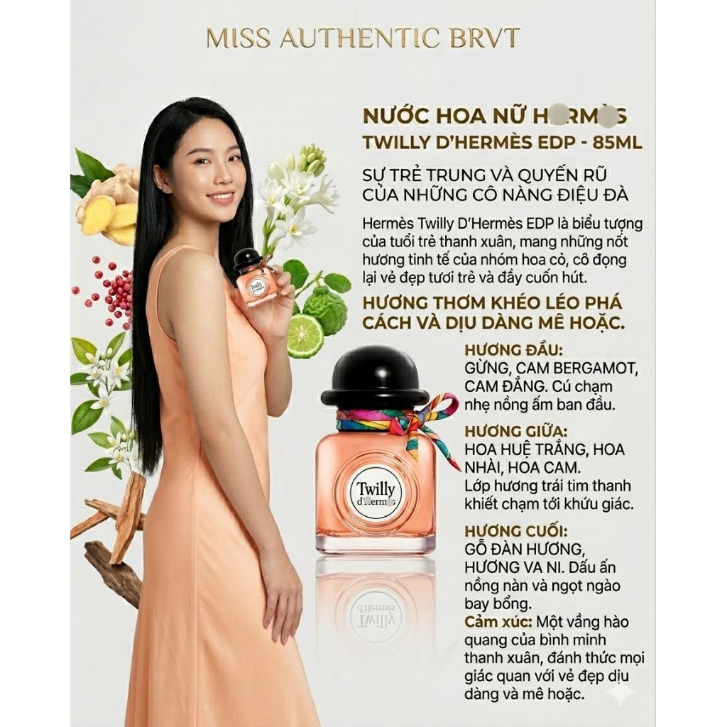 (FullBox 85ml) Nước hoa Nữ 𝐇𝐄𝐑𝐌𝐄𝐒 𝐓𝐖𝐈𝐋𝐋𝐘 𝐃’𝐇𝐄𝐑𝐌𝐄𝐒 - Eau De Parfum - Mùi Hương NGỌT NGÀO & DỊU NHẸ