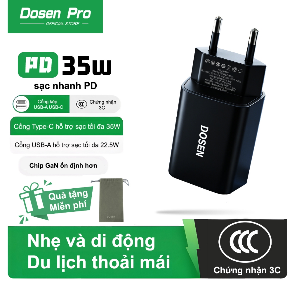 Dosen Pro Bộ sạc nhanh cho Phone xs 11 12 13 14 .Củ sạc PD35W chống quá tải nhiệt