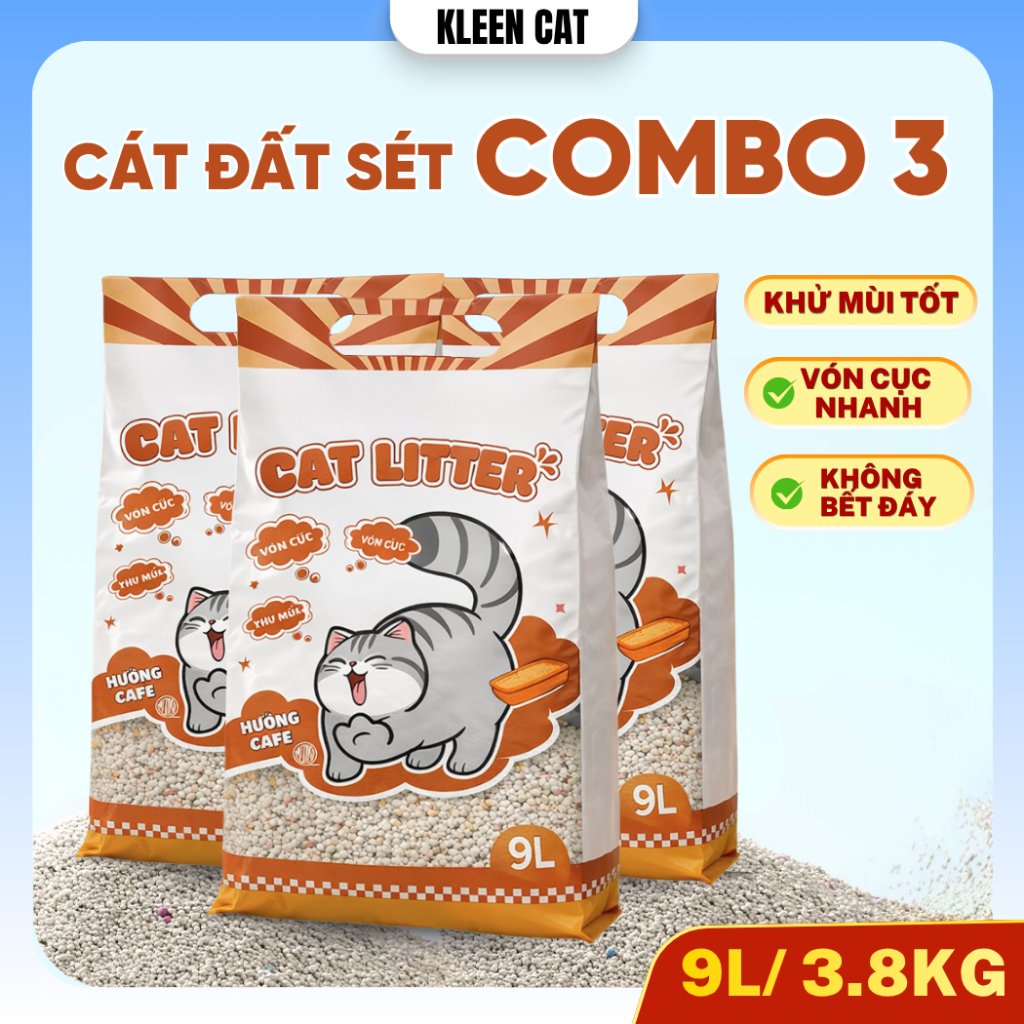 Combo 3 túi Cát Mèo Kleen Vón Cục Tốt, Cát Vệ Sinh Mèo Kleen 9l - kleencat2