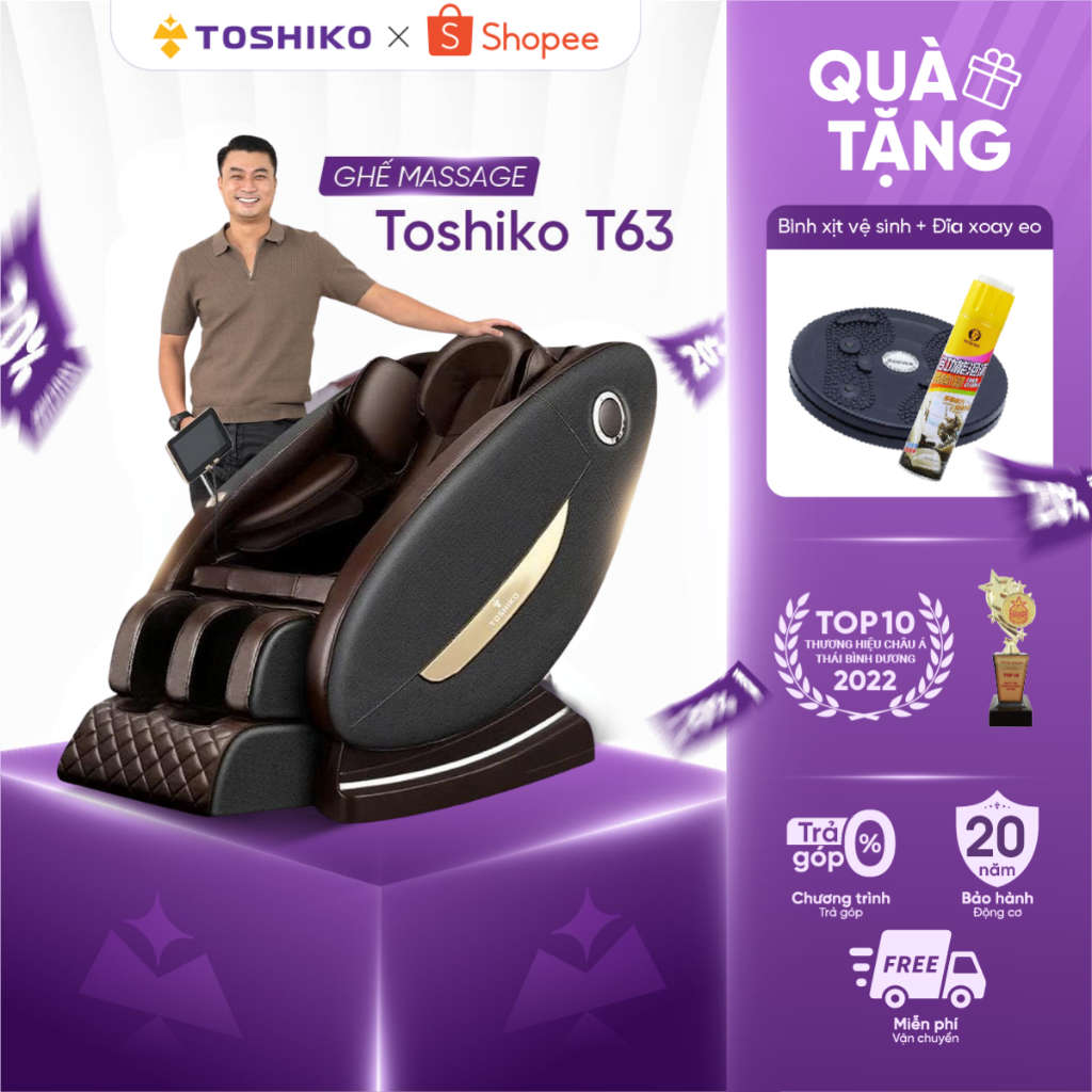 Ghế massage 3D Toshiko T63 - Hỗ trợ thư giãn chuyên sâu tại nhà - Bảo hành động cơ 10 năm