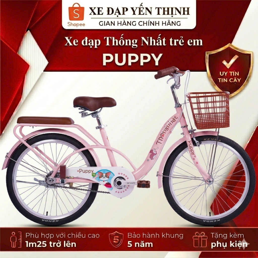 XE ĐẠP TRẺ EM THỐNG NHẤT PUPPY size 20" (tặng: chuông, lục giác lắp ráp)