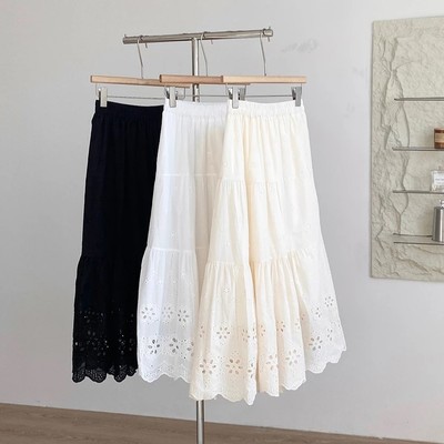 Chân váy thô thêu lưng thun dáng xòe dài diện hè xinh xắn Callene (L2945)