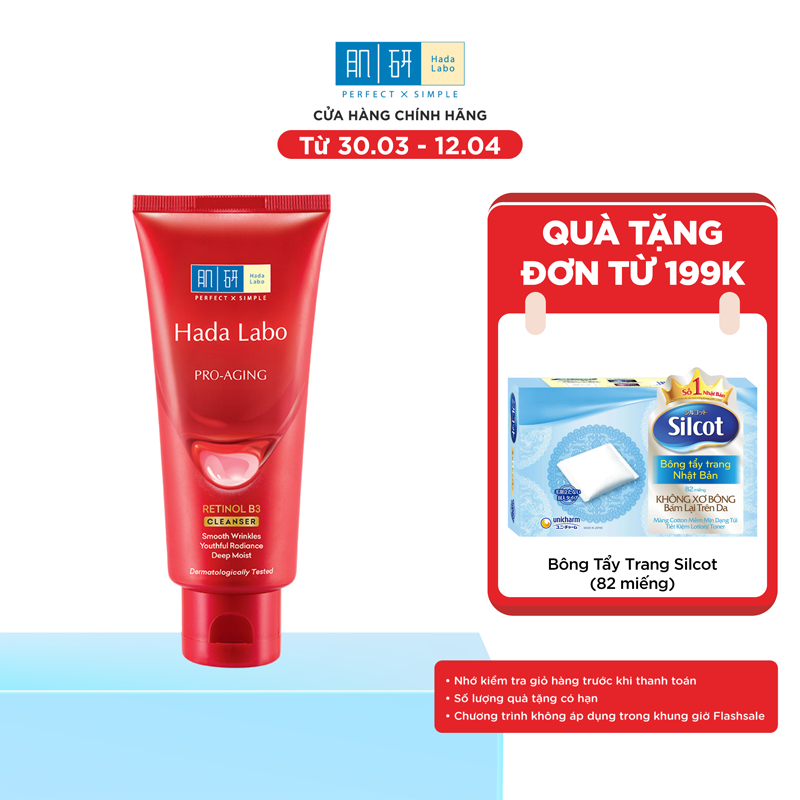 Sữa rửa mặt cải thiện dấu hiệu lão hóa dạng kem Hada Labo Pro-Aging Retinol B3 Cleanser 80g