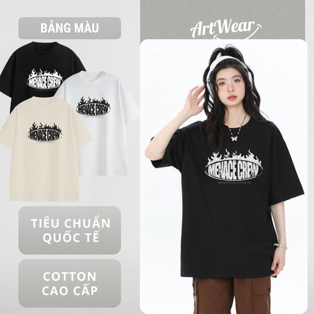 Áo thun Artwear Menace Crew cotton 100% 250gsm form Basic Oversize Boxy đen trắng be streetwear unis