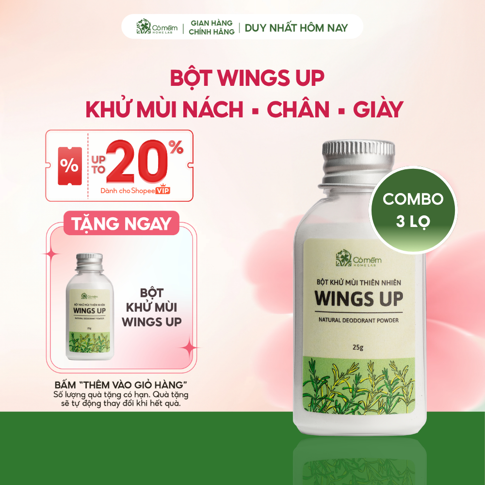 [MUA 3 TẶNG 1] Combo 3 Bột Khử Mùi Wings Up Khử Mùi Hôi Chân Nách Giày Cỏ Mềm 25g