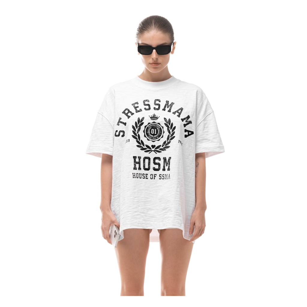 STRESSMAMA - Áo Thun STRESSMAMA Fall25 HOSM Big-Boxy T-Shirt Vải Cotton Form Boxy/ White