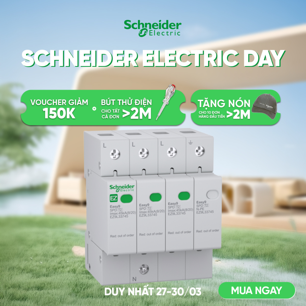 Bộ chống sét lan truyền 3P+N 400V IMAX 20kA - 45kA dòng Easy9 SPD - Schneider Electric - EZ9L33720 E