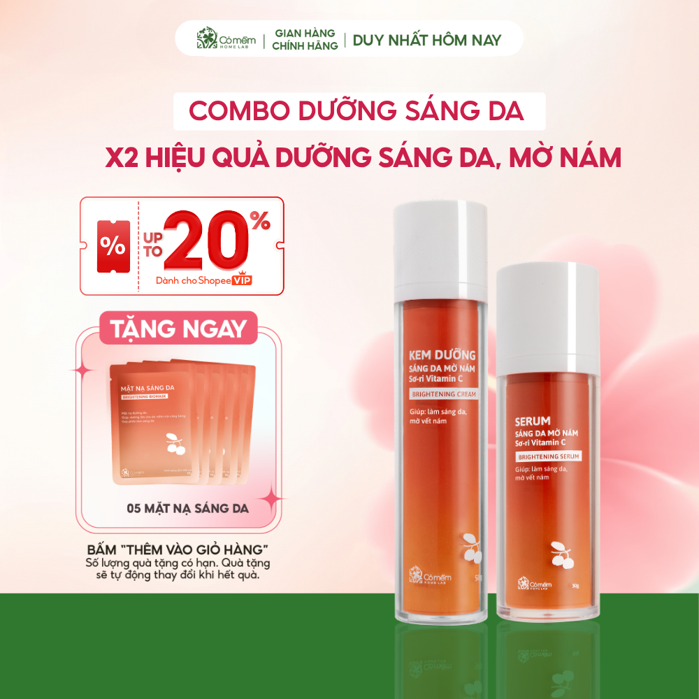 Combo dưỡng sáng da mờ thâm nám tàn nhang Vitamin C từ trái Sơ-ri Cỏ Mềm