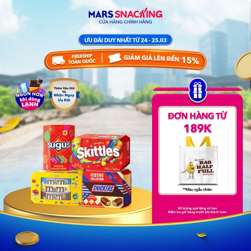 Combo gồm 1 Hộp Skittles vị truyền thống 150g + 1 Hộp Sugus hương trái cây 99g + 1 Hộp M&M's 104g + 