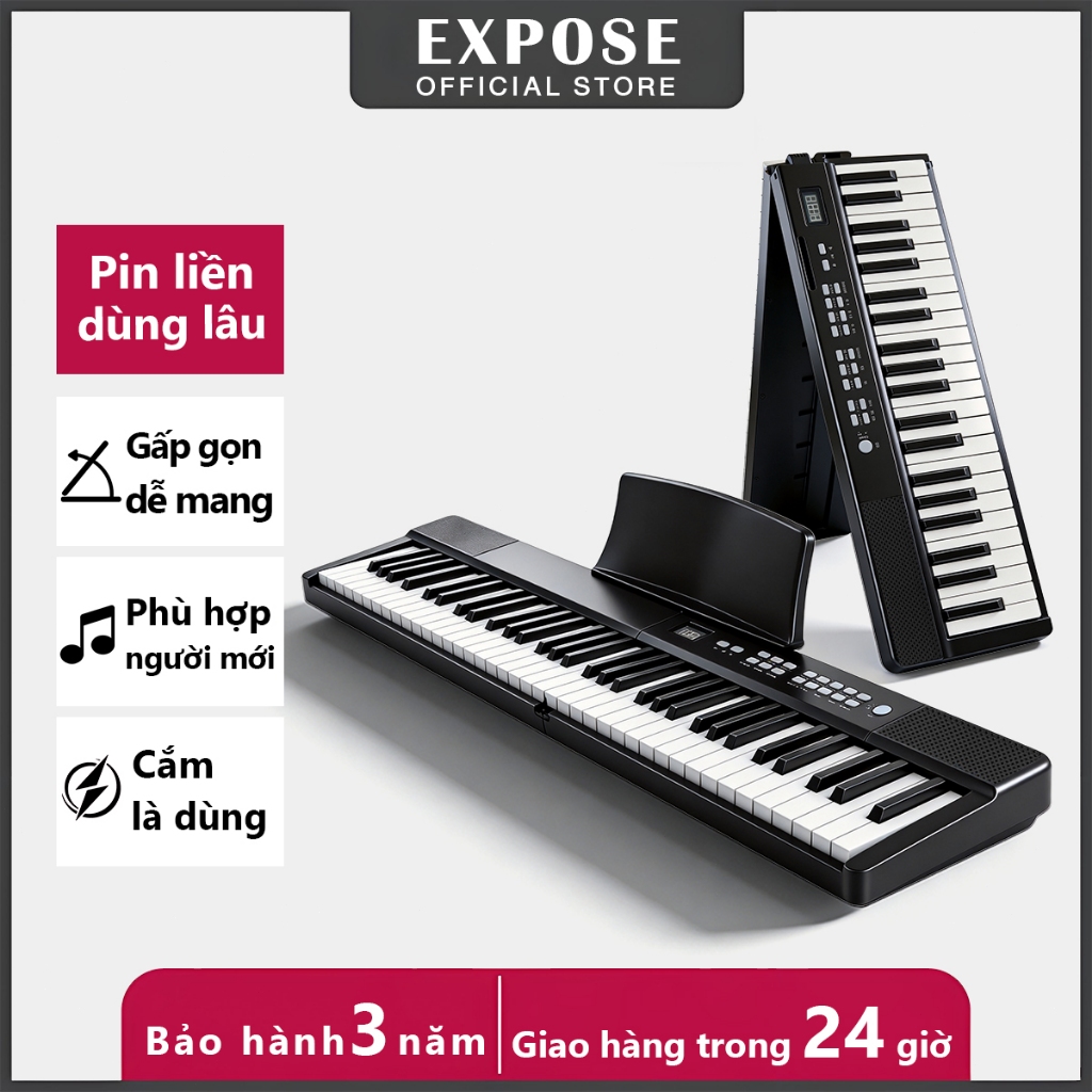 Đàn Piano 61 Phím Gập Gọn Bluetooth Pedal Giá Nhạc - Đàn Keyboard Cho Bé (Phích Châu Âu, Bảo Hành 12