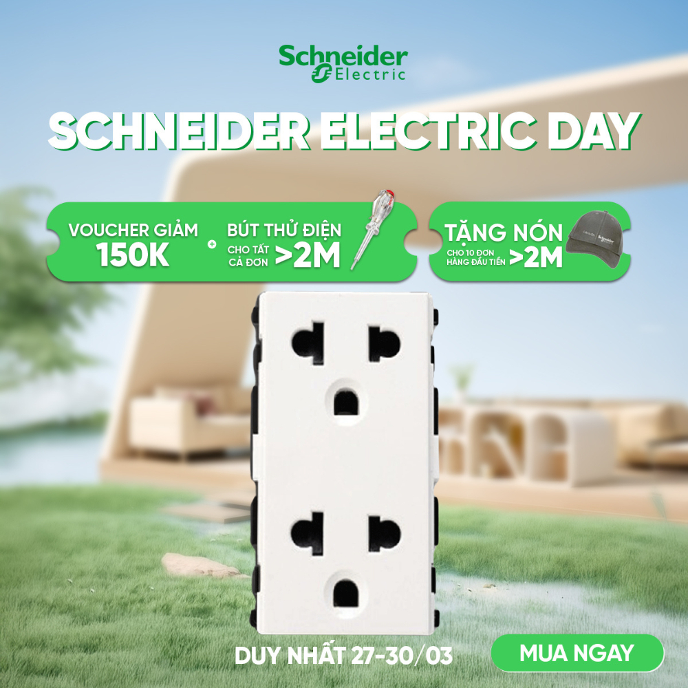 Ổ cắm đôi 3 chấu dòng S-Flexi - Trắng - 16A - 1.5m - size L - Schneider Electric - F1426UEST2M_G19