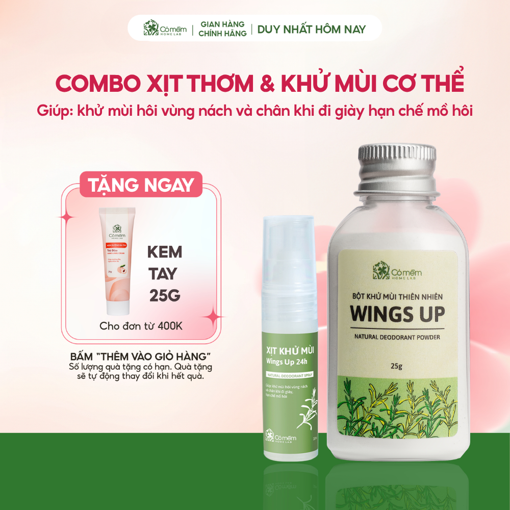 Combo Bột Khử Mùi Wings Up Và Xịt Thơm Khử Mùi Hôi Kháng Khuẩn Cỏ Mềm