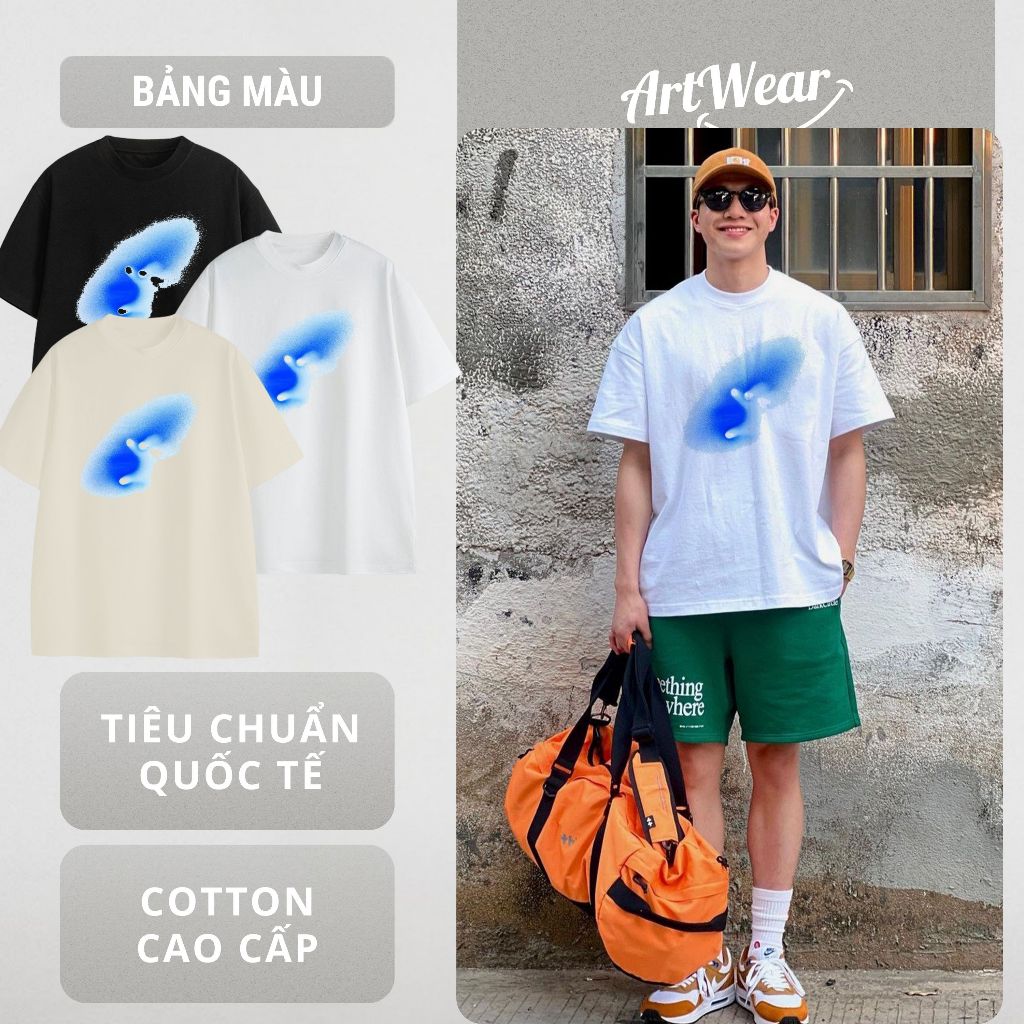 Áo thun Artwear Blue Phantom cotton 100% 250gsm form Basic Oversize Boxy đen trắng be abstract graph