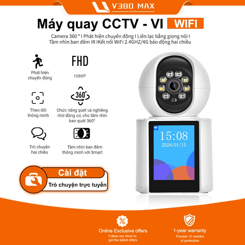V380 Max V1 Camera Wifi giám sát có màn hình - gọi video trực tiếp - Siêu nét 1080P Máy ảnh Sử dụng 