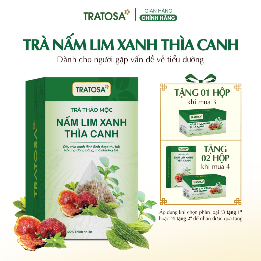 Trà nấm lim xanh thìa canh Ninh Bình TRATOSA 10 vị thảo dược tốt cho đường huyết, an toàn từ thiên n