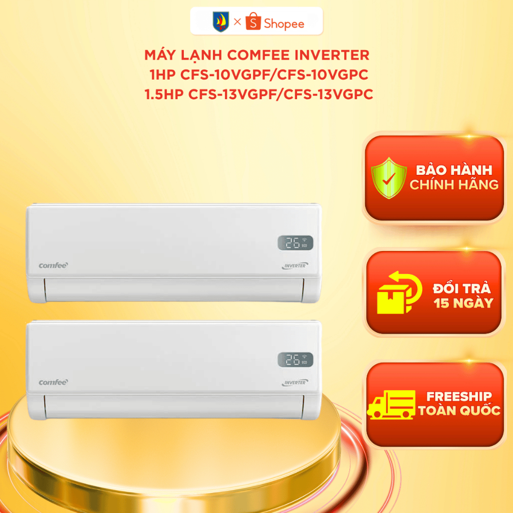 Máy lạnh Comfee Inverter 1HP CFS-10VGPF/CFS-10VGPC, 1.5HP CFS-13VGPF/CFS-13VGPC  -Tiết kiệm điện Làm