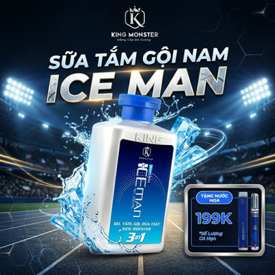 [PHIÊN BẢN THỂ THAO] Sữa tắm gội nam ICE MAN mát lạnh toàn thân KING MONSTER hương nước hoa cao cấp 3in1