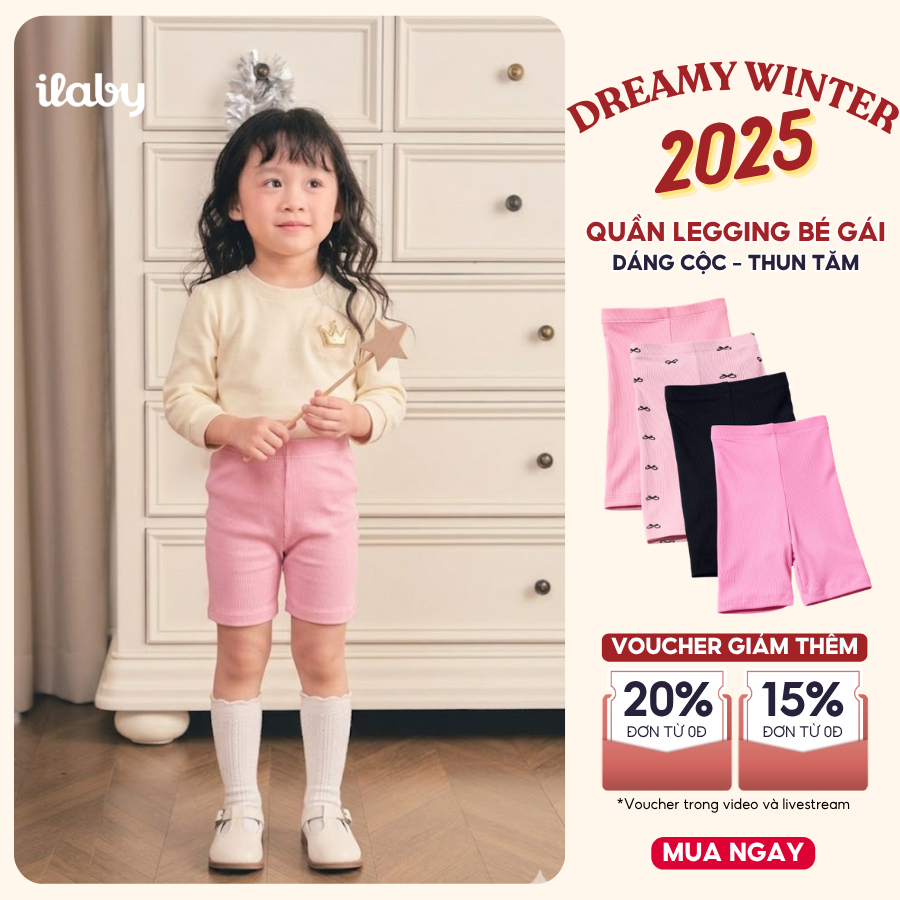 Quần legging tăm bé gái ILABY quần legging cho bé gái chất liệu cotton zip co giãn [2973]